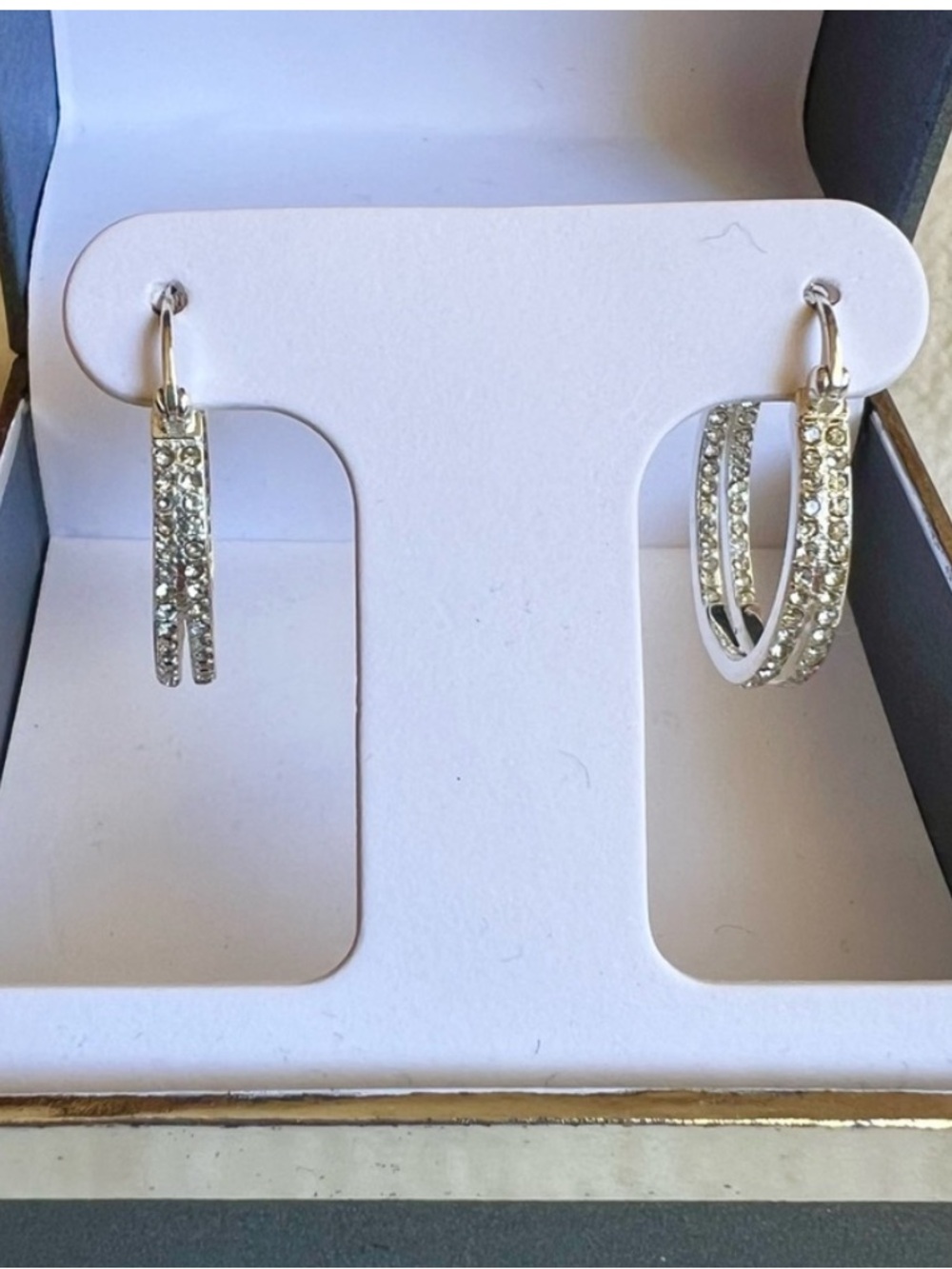 Sterling Silver Crystal Double-Row Silver Hoop Earrings